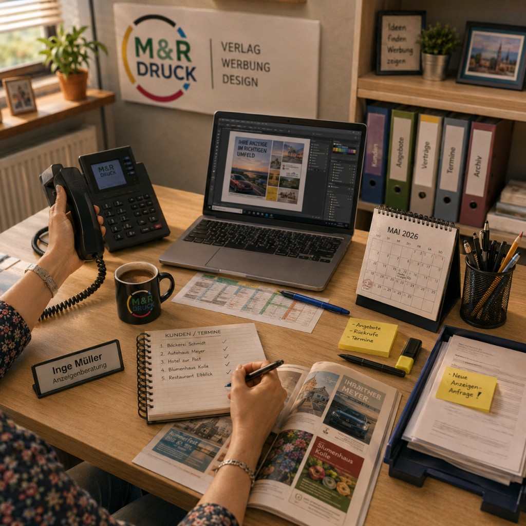 Büroarbeit mit Laptop und Notizen