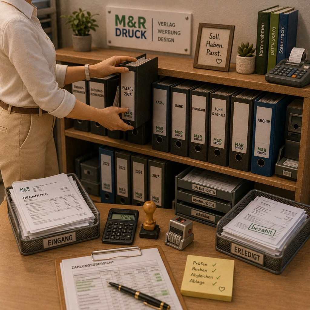 Büro mit Akten und Materialien
